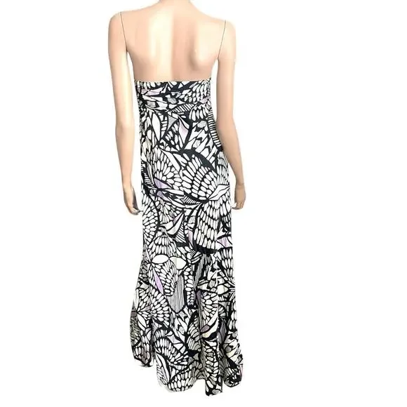 Laundry by Shelli Segal Butterfly Silk Maxi Dress Size 6 Strapless Black White - Picture 2 of 8